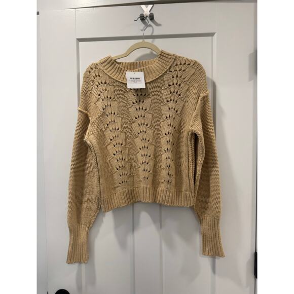 Free People Cropped Tan Crewneck Sweater size S new with tags - Picture 2 of 8